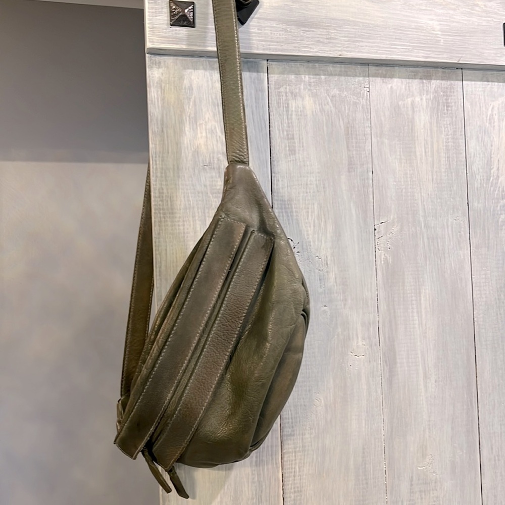 Olive green leather sling bag